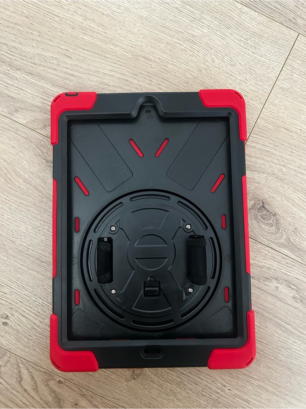 Heavy-Duty Black and Red Tablet Case with Rotating Hand Strapt - Gen 6 IPad